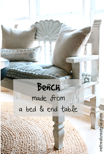 Bench made from a headboard and end table