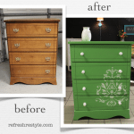 before and after green with stencil