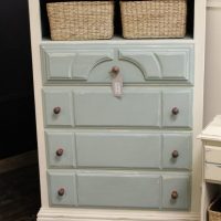Blue and white with red hardware