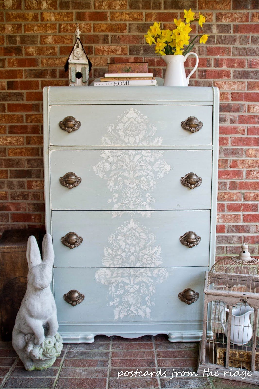 Stenciled Chest of drawers with Postcards from the Ridge