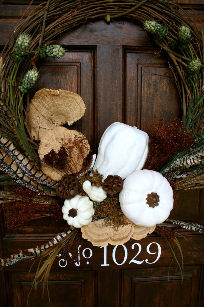 Love this- Show stopper - Perfect For your fall door - White Pumpkin for the door - quick and easy arrangement