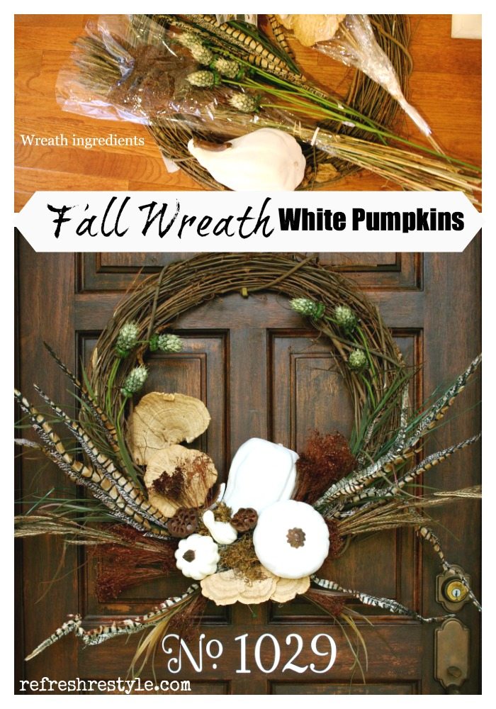 Love this- Show stopper - Perfect For your fall door - White Pumpkin for the door - quick and easy arrangement