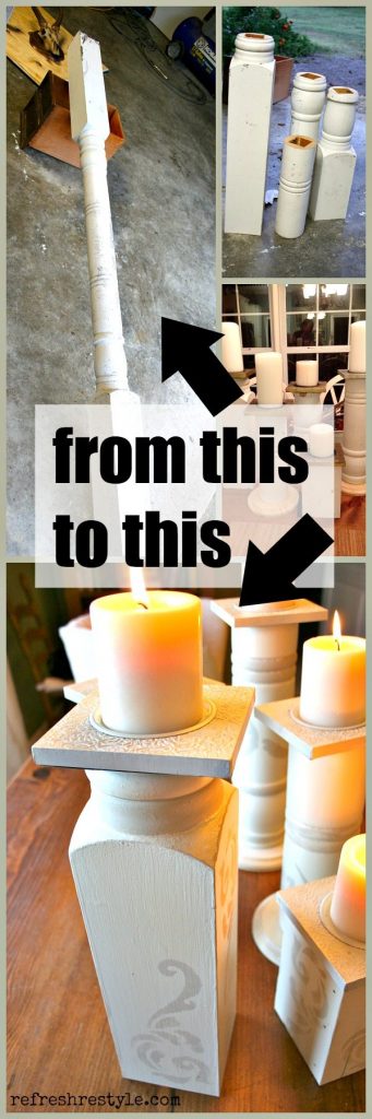 Make your own Candlesticks from a porch post #diyproject #candleholder #upcycle