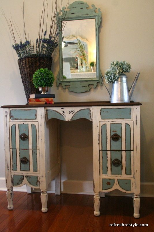 The Old Vanity~Now a Desk The Old Vanity~Now a Desk Striped, stained painted with Annie Sloan Chalk Paint