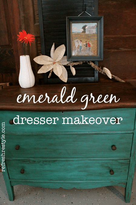 Emerald green dresser makeover - painted furniture idea that you can do yourself