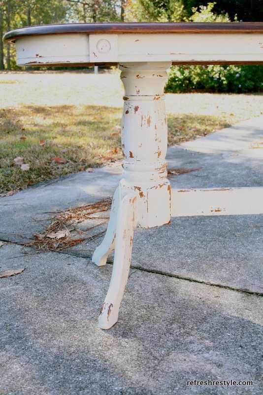 Make over an old oak sofa table with Miss Mustard Seed Milk Paint
