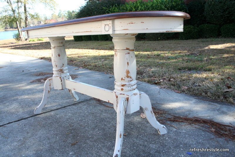 Grain Sack Mustard Seed Paint painted on the bottom of this sofa table and stained top!