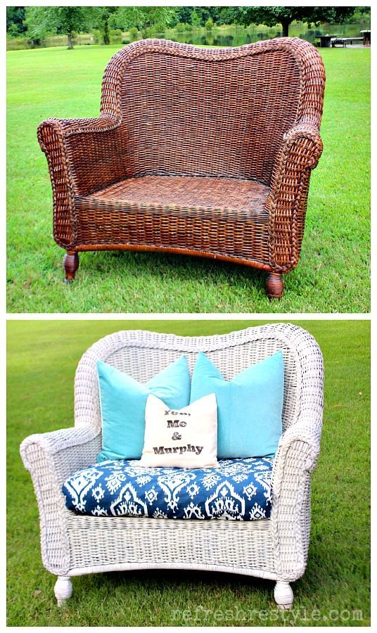How to spray paint wicker - easy update for thrifty furniture finds
