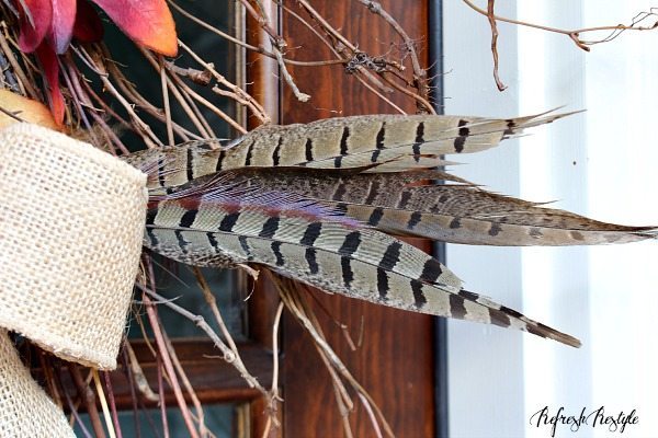 Fall Feathers in the door decor #diy #doordecor #feathers