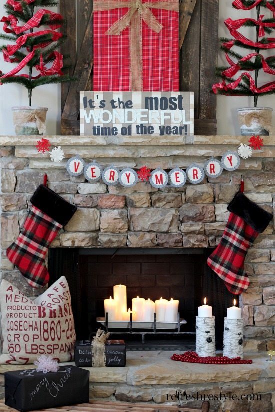 Christmas Mantel Red Plaid