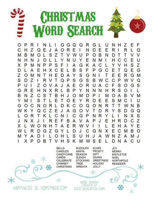 Happiness is Homemade - Christmas-Word-Search Printable