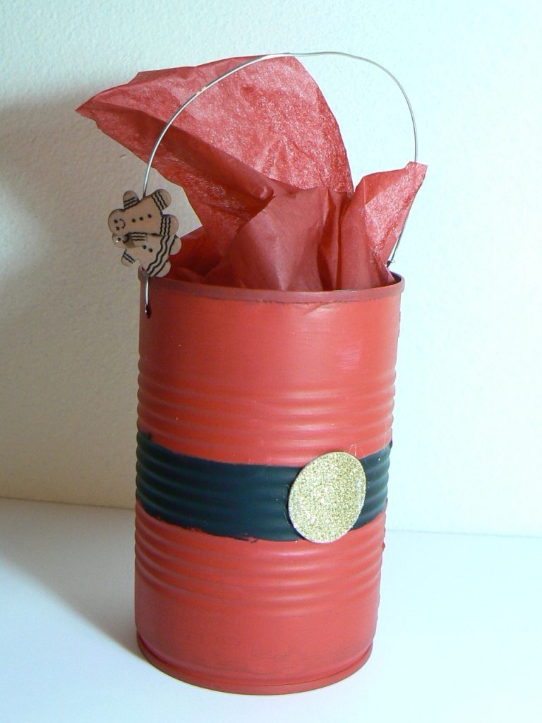 Poofy Cheeks - repurposed santa tin cans