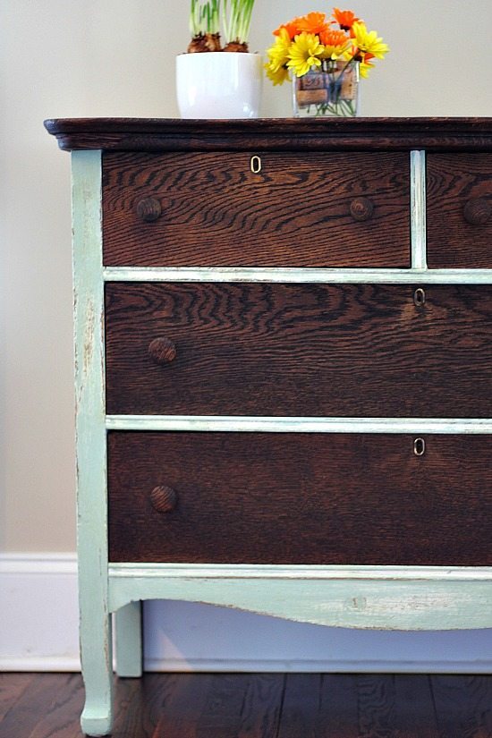 Dresser Makeover with Kona stain and Creme de Menthe chalk based paint