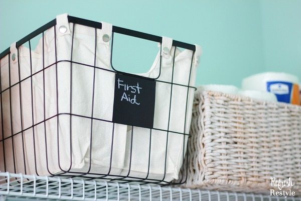 Laundry Room Storage baskets and lined wire baskets