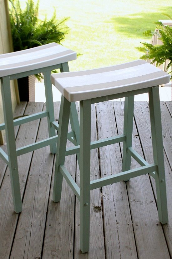 Saddle Seat bar stools painted with 3 colors to go with decor.