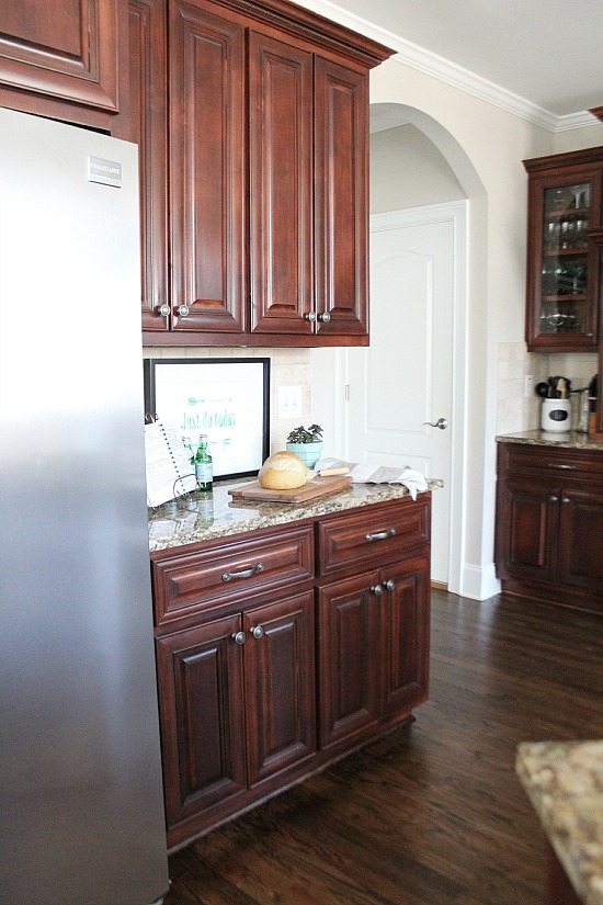 Dark cabinets and floor.