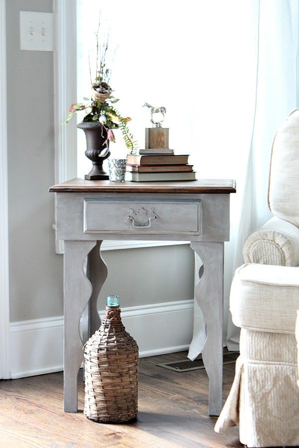 Curvy side table makeover Maison Blanche - Pecan and waxed with White Chalk Lime Wax