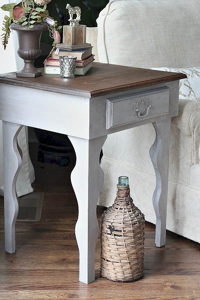 Curvy side table makeover Maison Blanche - Pecan and waxed with White Chalk Lime Wax