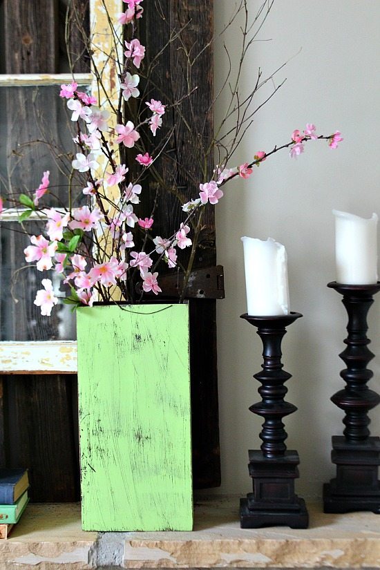 Pink blossoms on the mantel at Refresh Restyle