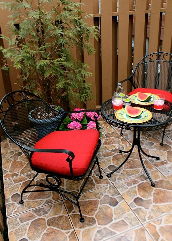 Small patio, colorful, perfect dining area
