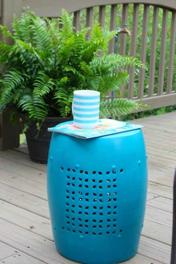 Ceramic stool - thrifted and spray painted for summer deck