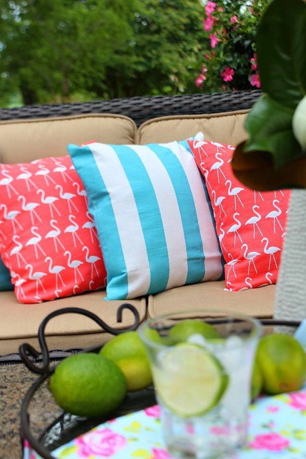 Use outdoor fabric to create a colorful pillow collection