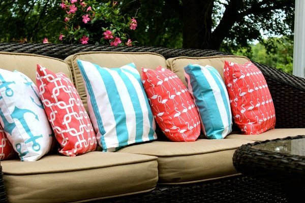 Use outdoor fabric to create a colorful pillow collection