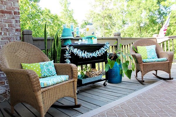 Party on the deck with clay pot serving pieces