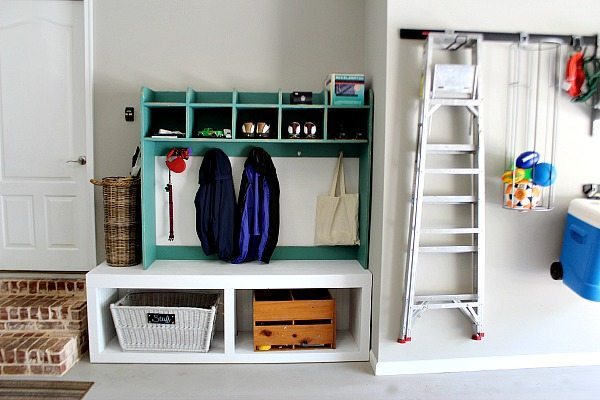 Garage entry with wall of vertical storage