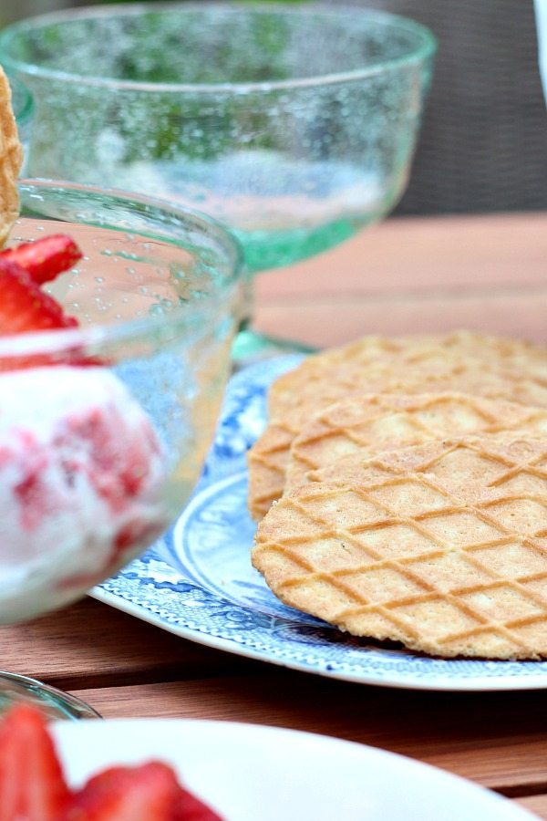 Strawberry Ice Cream with waffle cookies