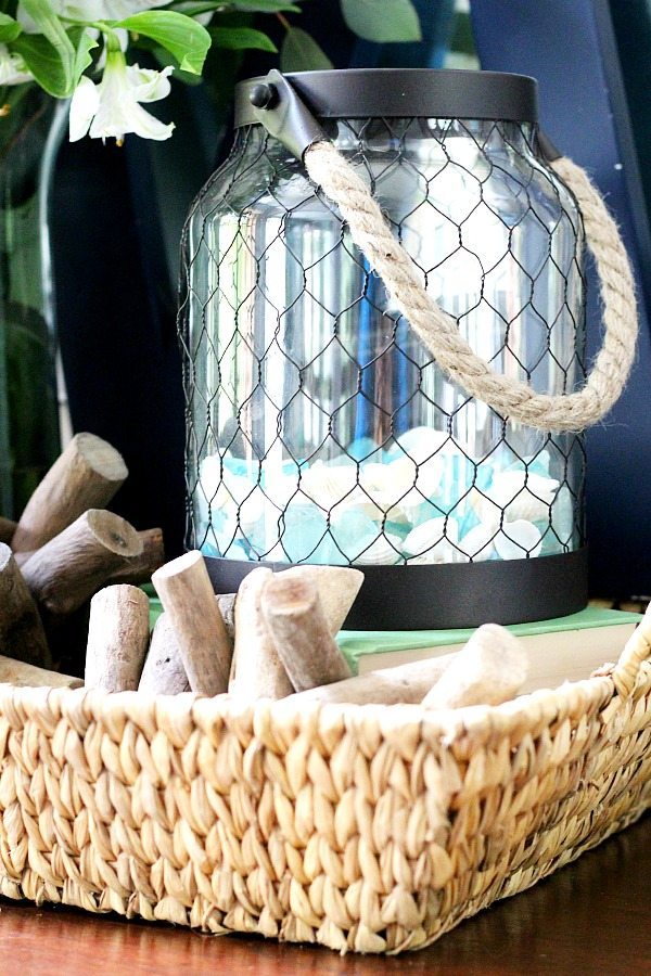 Summer tray lantern with beach glass