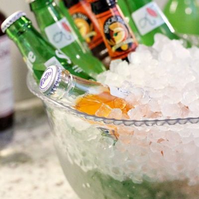 Bowls filled with ice for serving bottled drinks