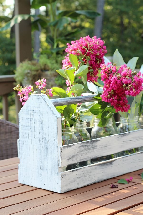 Farmhouse centerpiece with a wood tool box