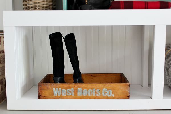 Pull your boots off and stay a while, boot tray in the mud room personalized old drawer upcycled at refreshrestyle.com