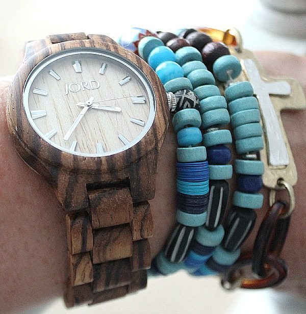 Jord Wood Watch layered with wood bead bracelets refreshrestyle.com