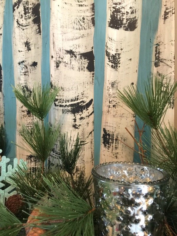 Birch wood trees hand painted for Blue Christmas at Refresh Restyle