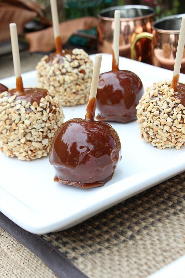 Candied Apples served on a BHG white platter. Outdoor living with Better Homes and Gardens #sp #BHGLiveBetter