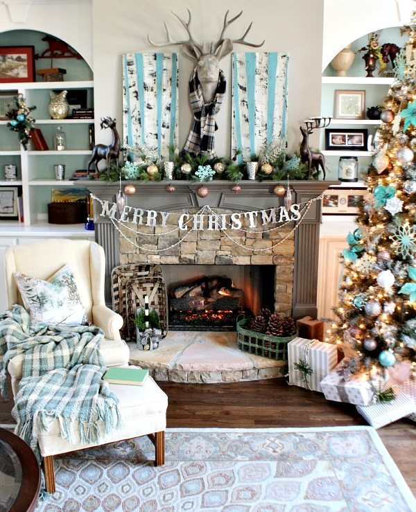 Christmas Mantel with hand painted birch trees