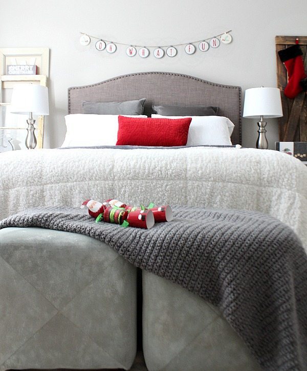 Gray and Red Velvet Guest Room for Christmas