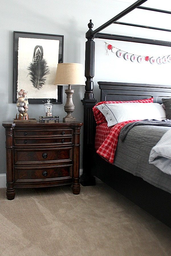 Large Feather art Master bedroom Christmas tour at Refresh Restyle