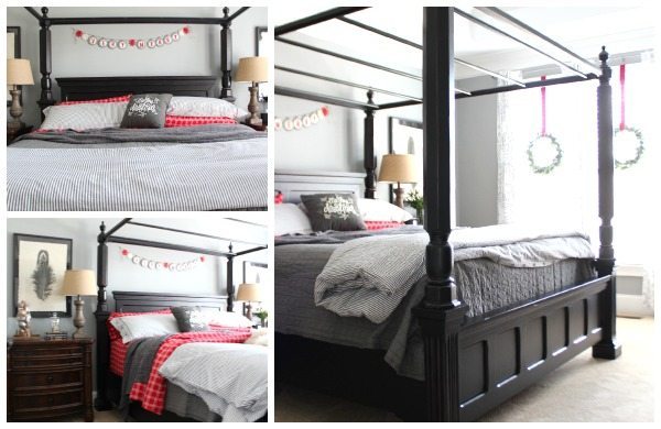 Master bedroom with red highlights for Christmas