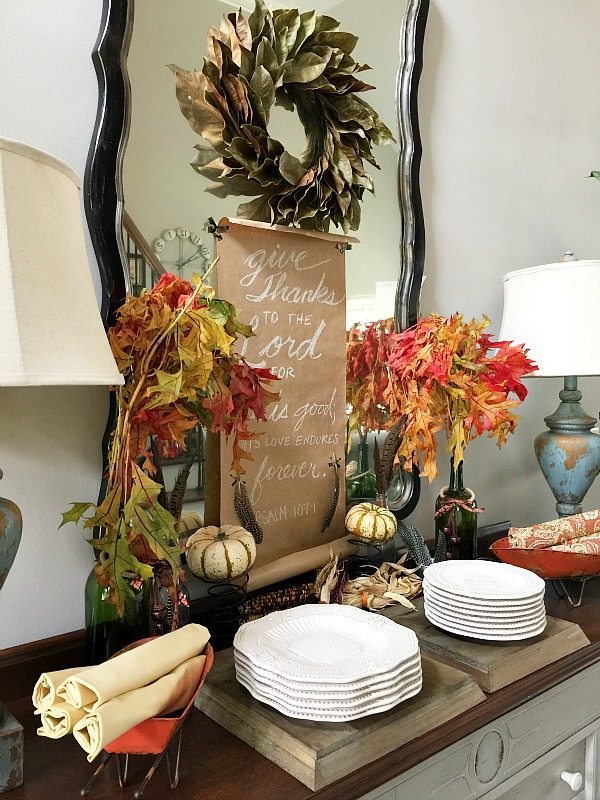 Silverware in small wheel barrels for the Thanksgiving buffet