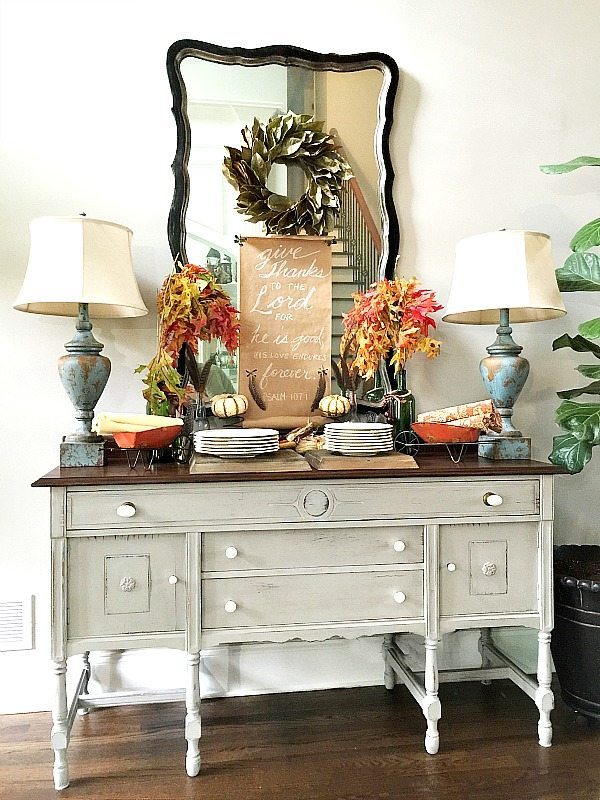 Thanksgiving buffet set with plates and silverware