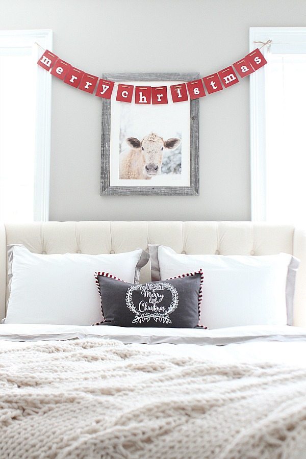 Farmhouse guest room dressed for Christmas