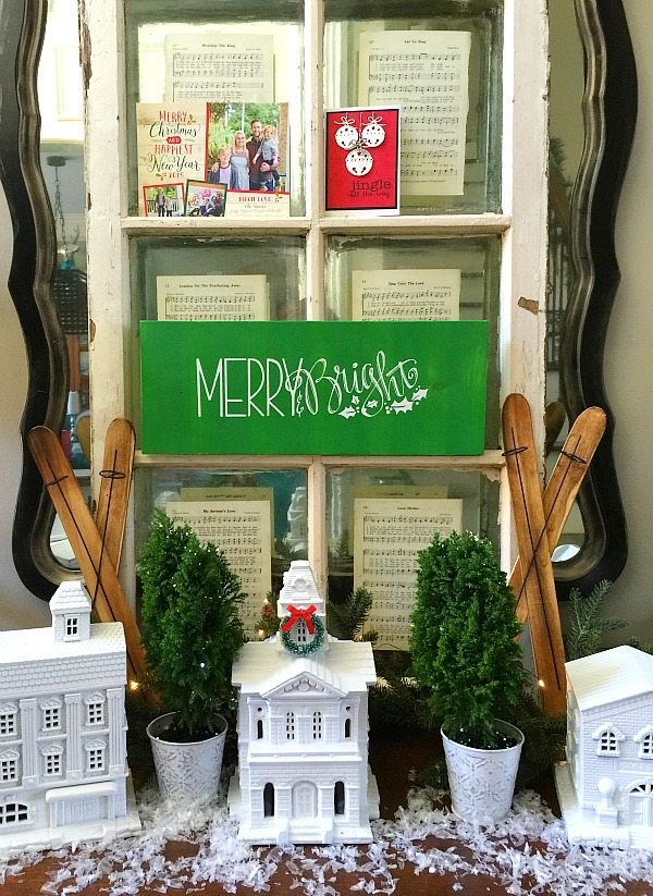 Merry & Bright DIY sign from scrap wood and Krylon Chalky spray paint in new leaf