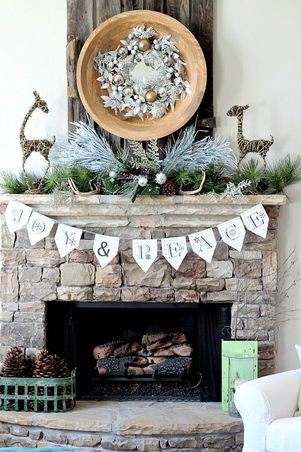 Stone Fireplace at Jingle and Merry refresh restyle Christmas Home Tour