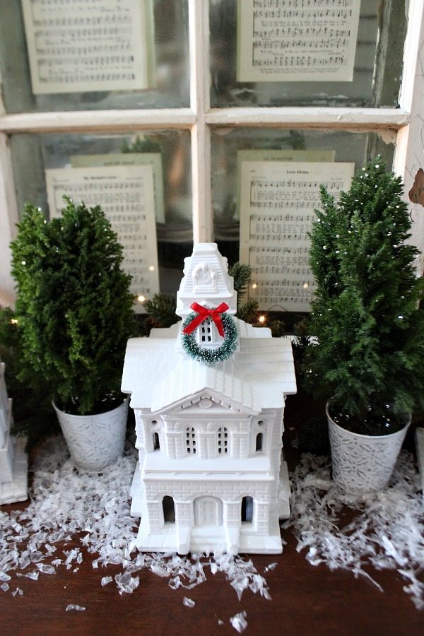 Thrifty ceramics used to create a White Christmas display at Refresh Restyle