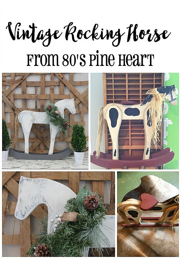 Vintage Rocking Horse Makeover from 80's Burgundy heart & pine furniture Home for Christmas with Country Living and HomeTalk