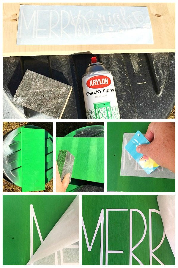 Wood sign with Krylon New Leaf Chalky spray paint and a decal