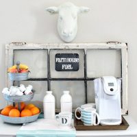 Refreshing what you have, no spend decorating. Created the farmhouse coffee station by painting the cow with chalk paint and shopping the house for details. Super fun makeover ideas.